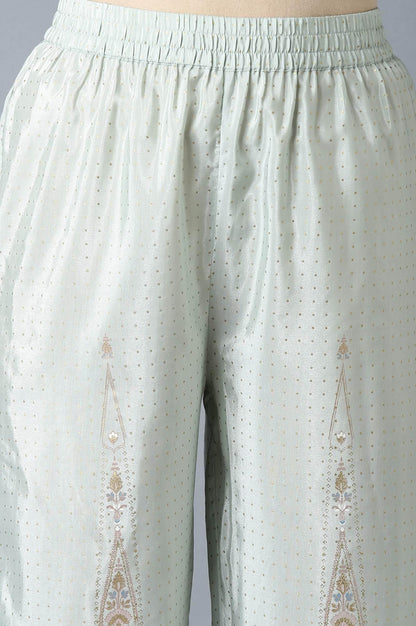 Green Printed Festive kurta With Parallel Pants And Net Dupatta - wforwoman