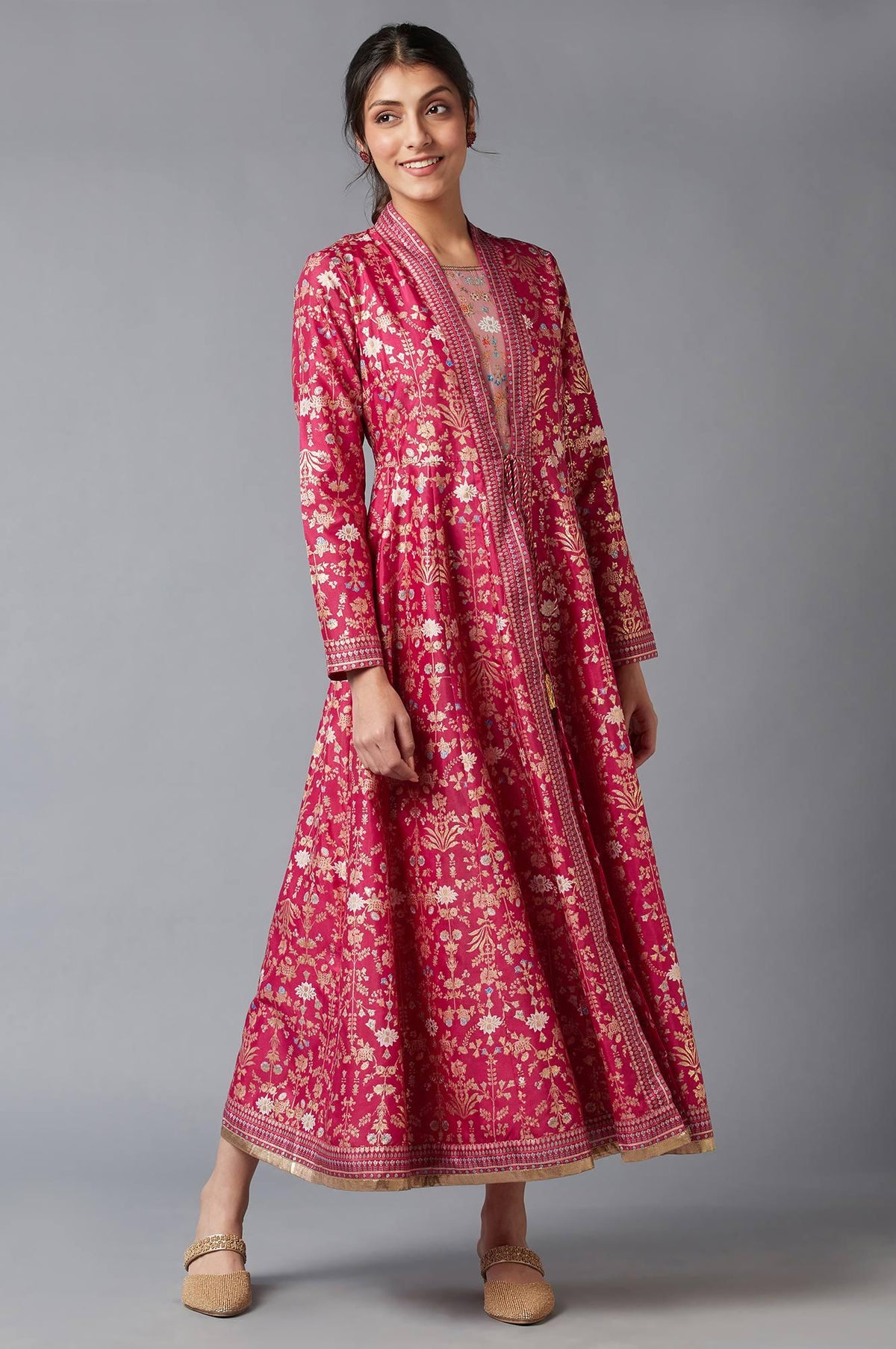 Red Mock Layered Floral Printed Dress - XS