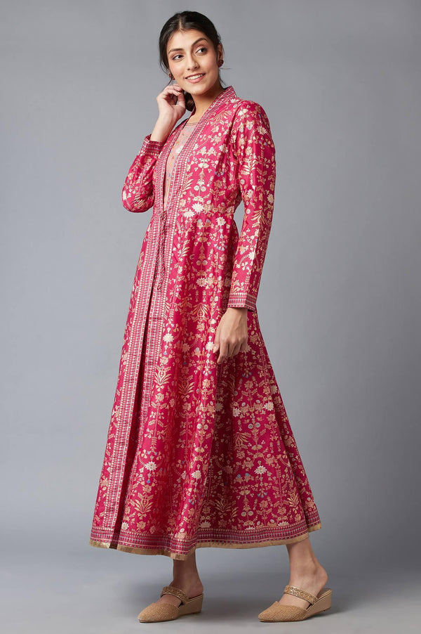 Red Mock Layered Floral Printed Dress