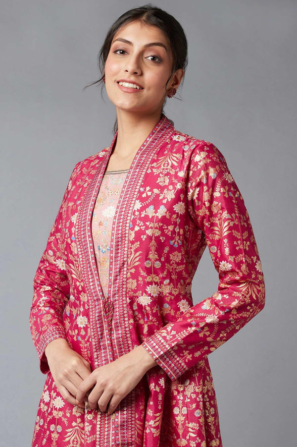 Red Mock Layered Floral Printed Dress