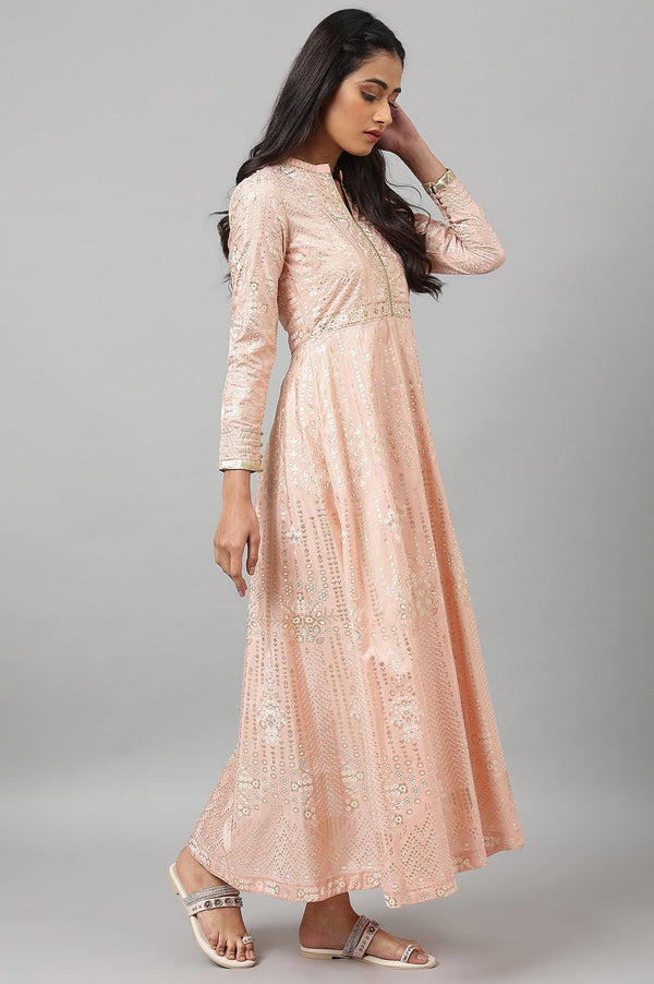 Light Pink Placement Print Flared Dress