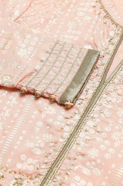 Light Pink Placement Print Flared Dress - wforwoman