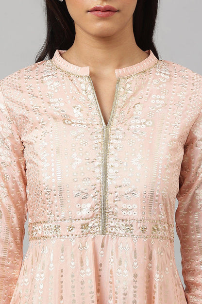 Light Pink Placement Print Flared Dress - wforwoman