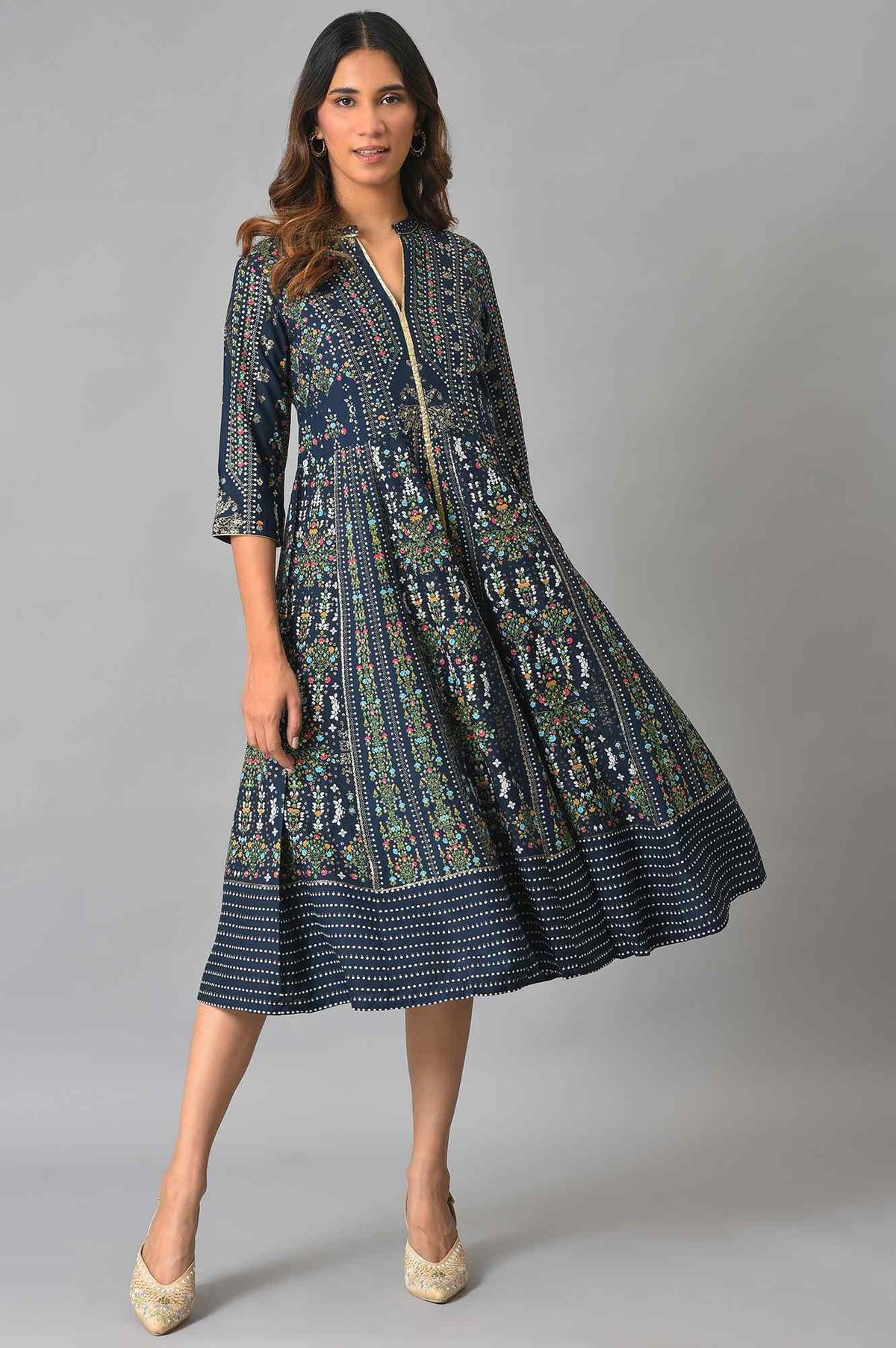 Navy Kalidar Printed Dress - XS