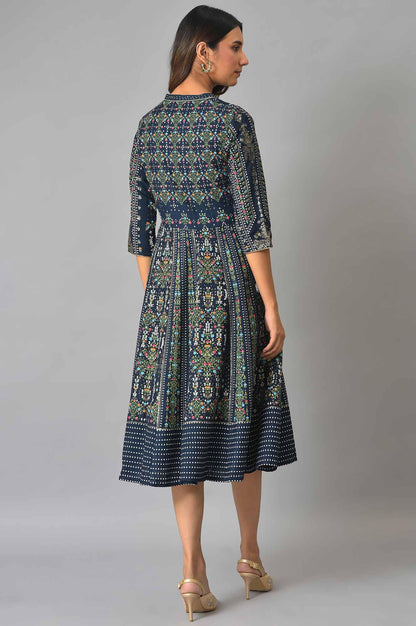 Navy Kalidar Printed Dress - wforwoman