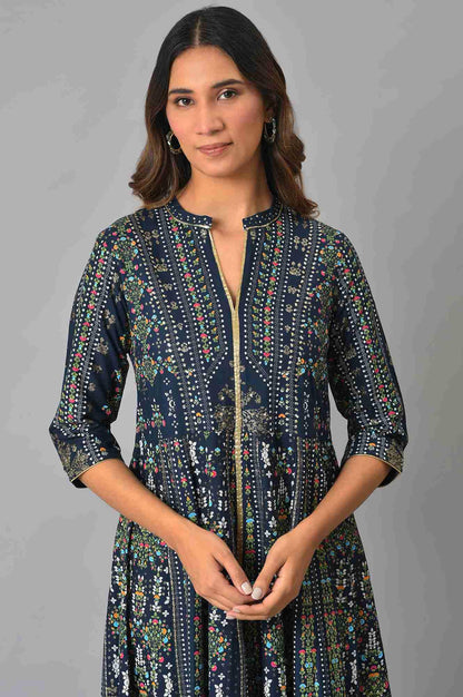 Navy Kalidar Printed Dress - wforwoman
