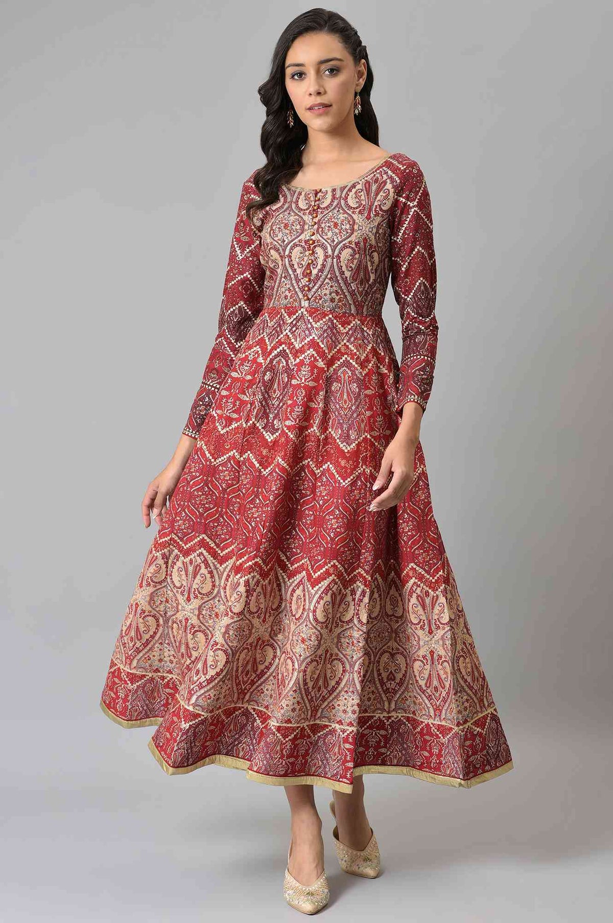 Red Glitter Print Dress - XS