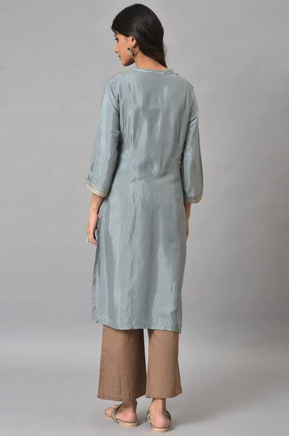 Blue Khadi Print kurta with Sequin