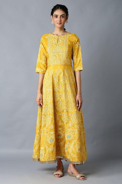 Golden Orange Floral Print Indie Dress - wforwoman
