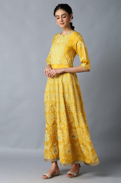 Golden Orange Floral Print Indie Dress - wforwoman