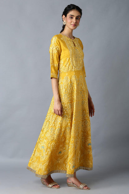 Golden Orange Floral Print Indie Dress - wforwoman
