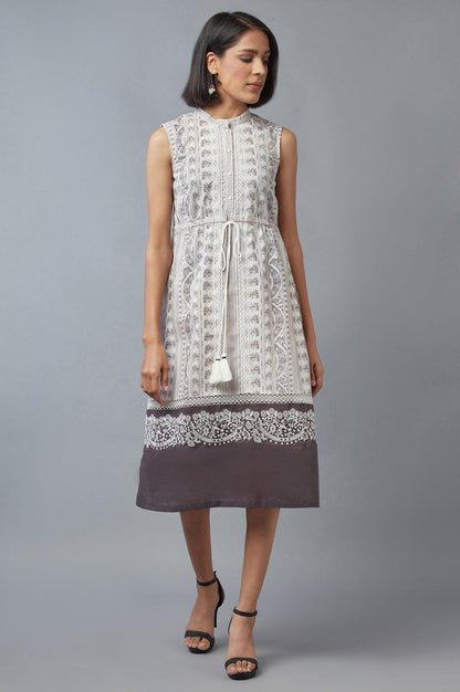 Prestine White and Opal Grey Printed Dress - wforwoman