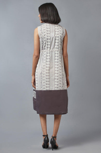 Prestine White and Opal Grey Printed Dress - wforwoman