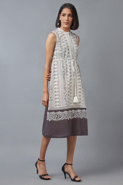 Prestine White and Opal Grey Printed Dress - wforwoman