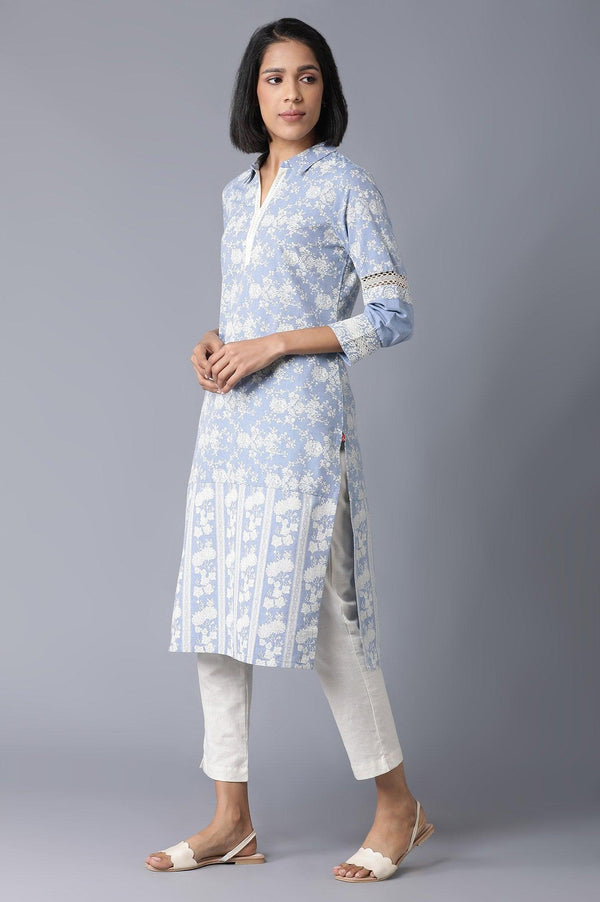 Chambray Blue Floral Printed kurta
