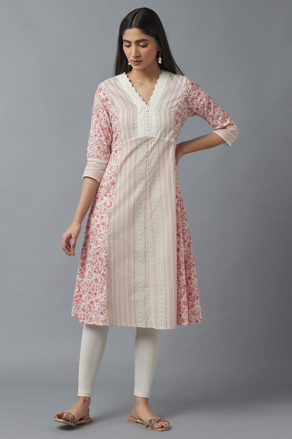 Ecru and Red A-line kurta