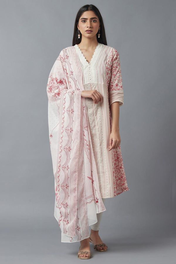 Ecru and Red A-line kurta