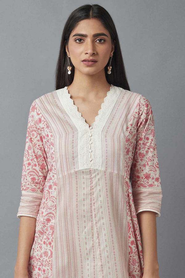 Ecru and Red A-line kurta