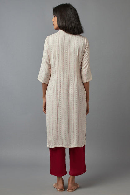 Ecru and Red Floral Print kurta - wforwoman