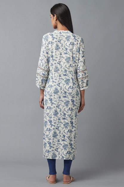 White and Blue Button Down kurta - wforwoman
