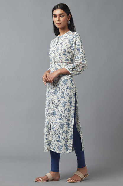White and Blue Button Down kurta - wforwoman