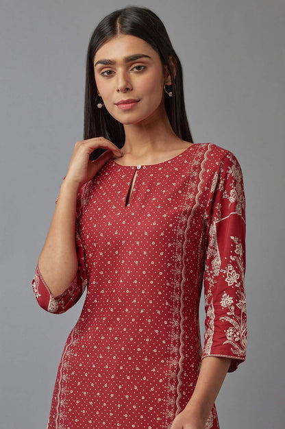 Deep Red Printed kurta - wforwoman
