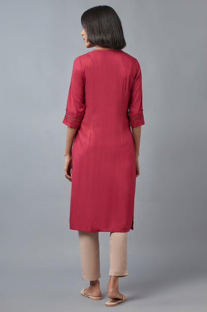 Dark Red Button Down kurta - wforwoman