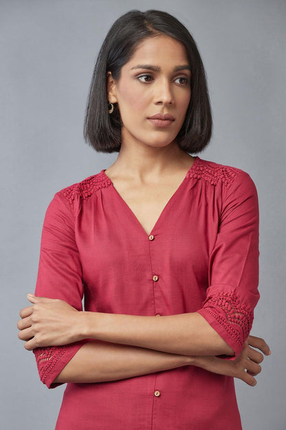 Dark Red Button Down kurta - wforwoman