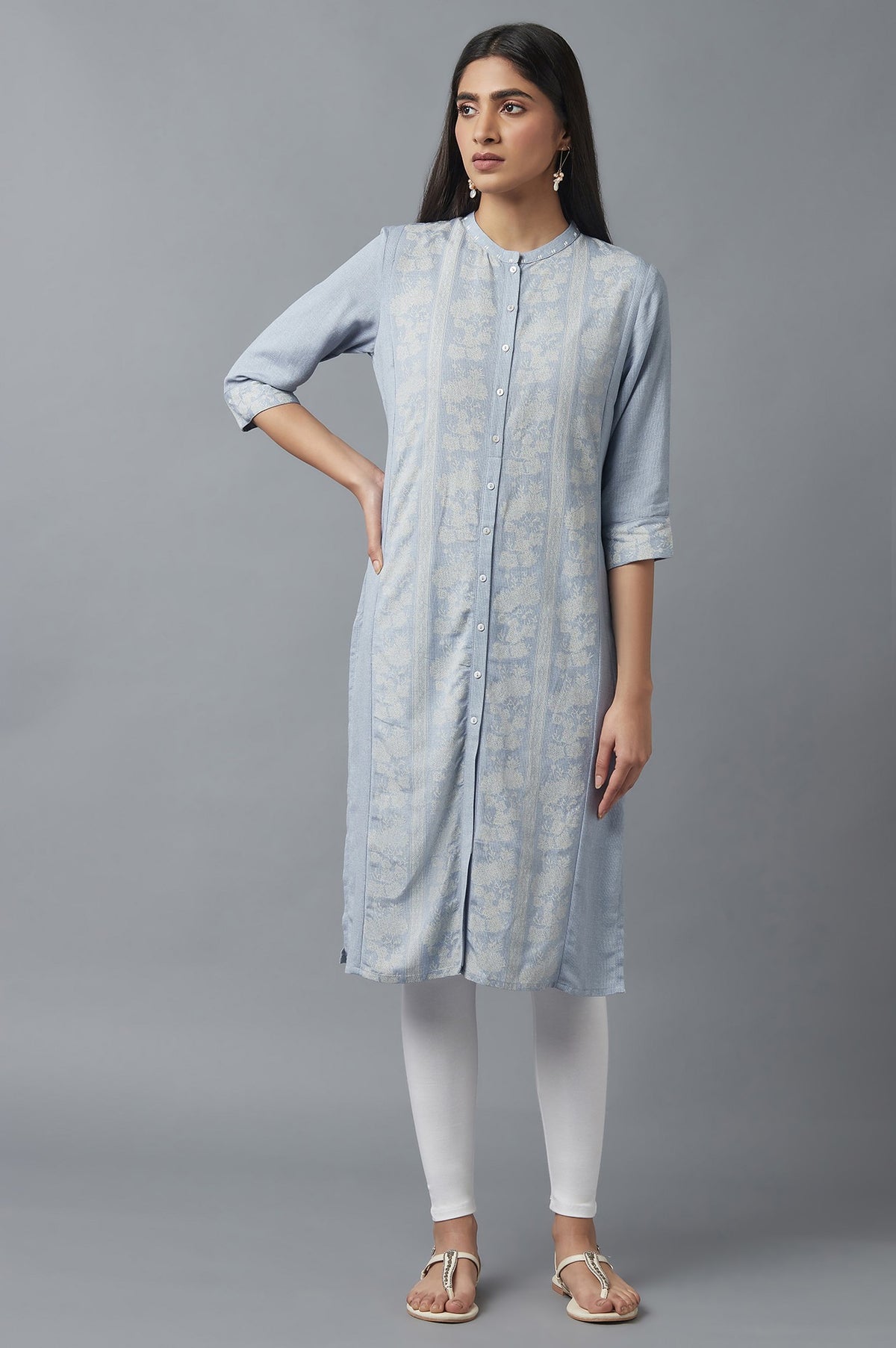 Chambray Blue Button Down kurta - XS