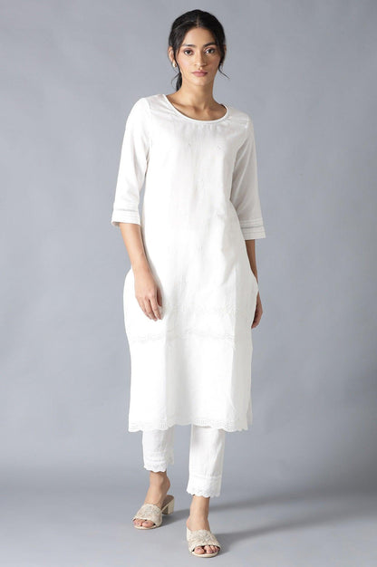 Ecru Embroidered kurta - wforwoman