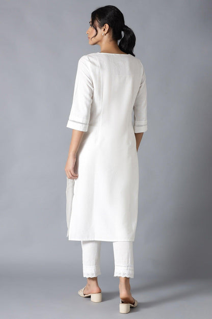 Ecru Embroidered kurta - wforwoman