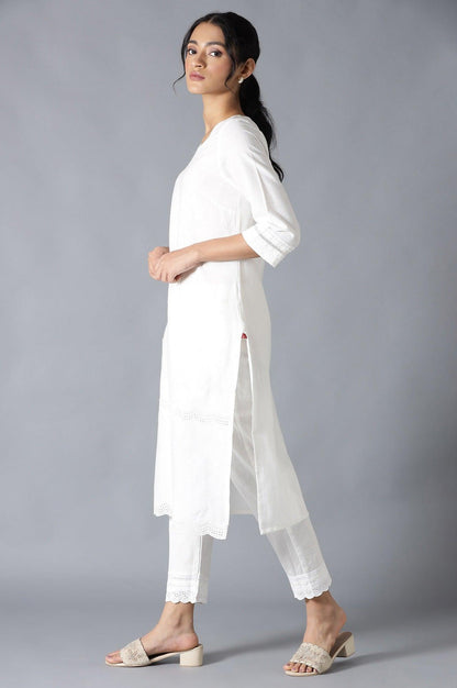 Ecru Embroidered kurta - wforwoman