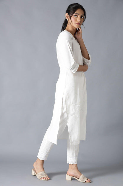 Ecru Embroidered kurta - wforwoman
