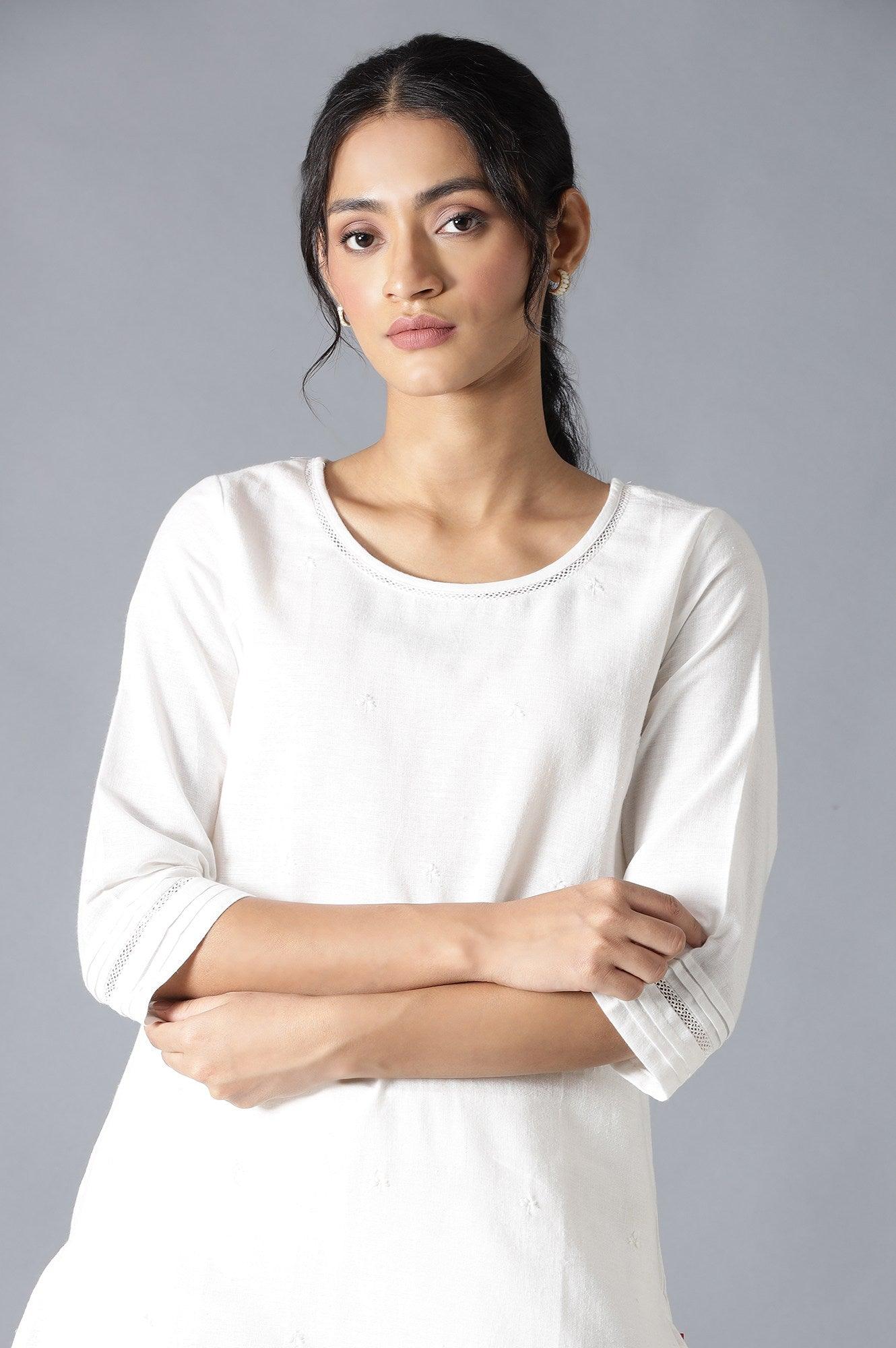 Ecru Embroidered kurta - wforwoman