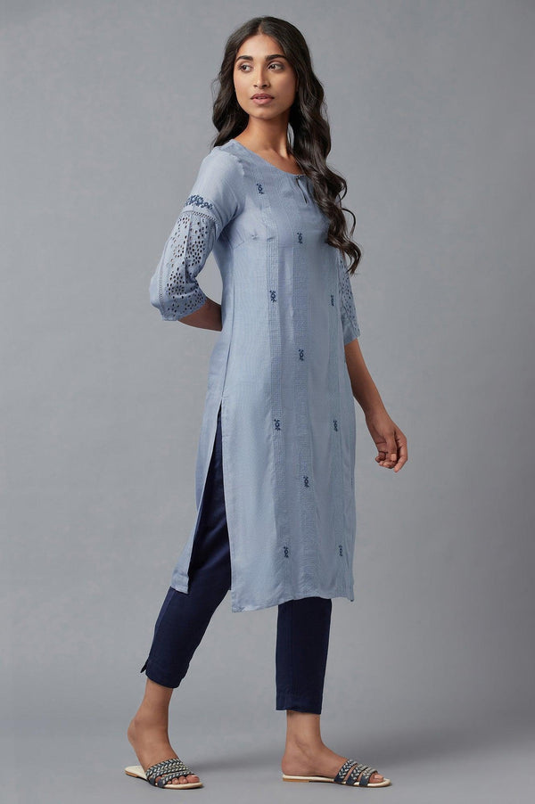 Chambray Blue Embroidered kurta