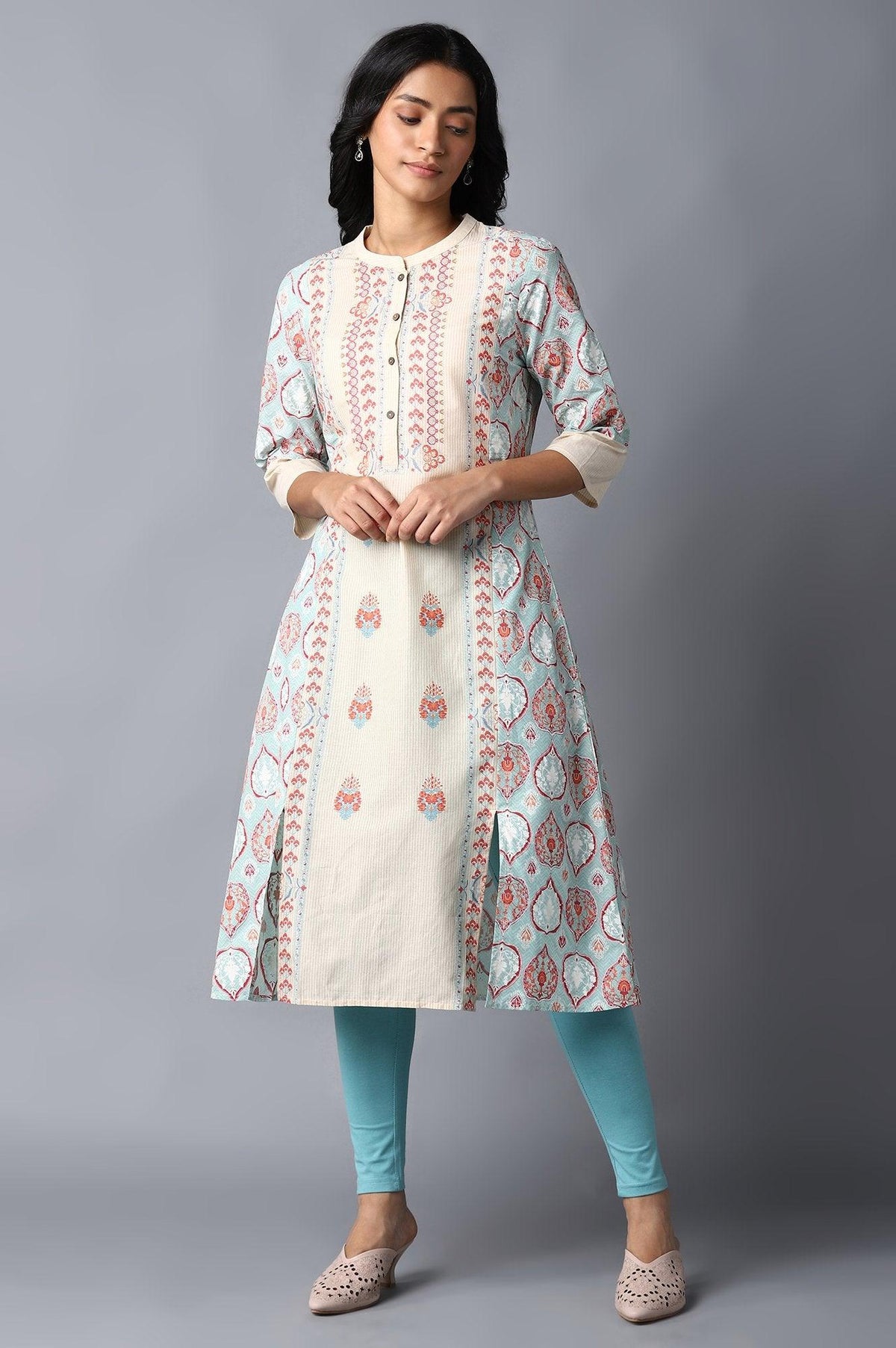 Ecru Paisley Print kurta - XS