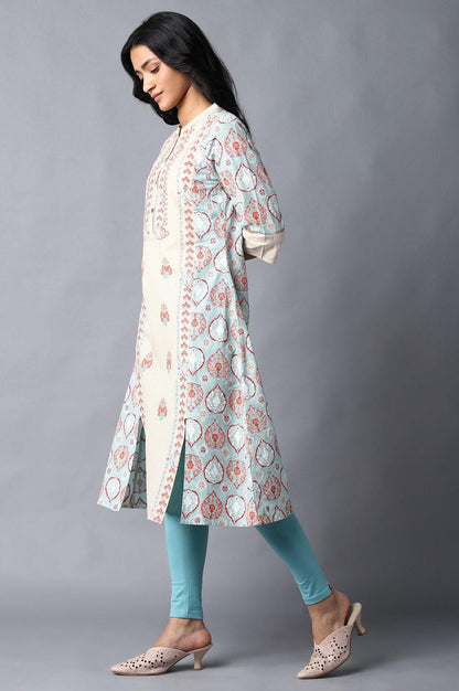 Ecru Paisley Print kurta - wforwoman