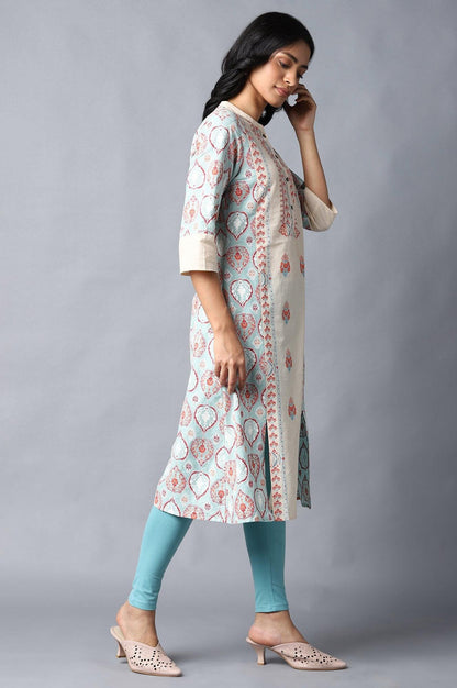 Ecru Paisley Print kurta - wforwoman