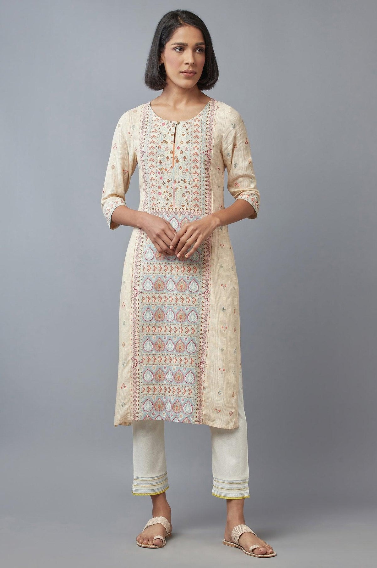 Ecru Panelled kurta - XS