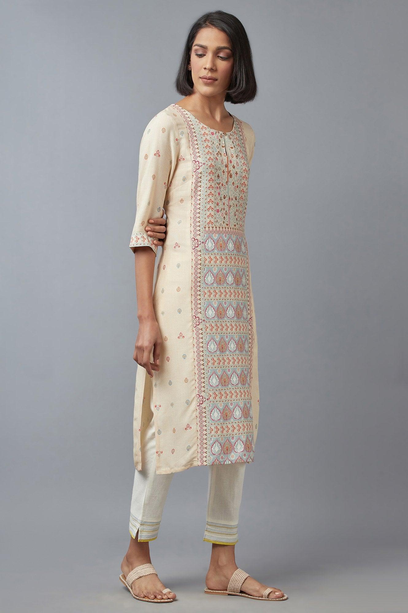 Ecru Panelled kurta - wforwoman