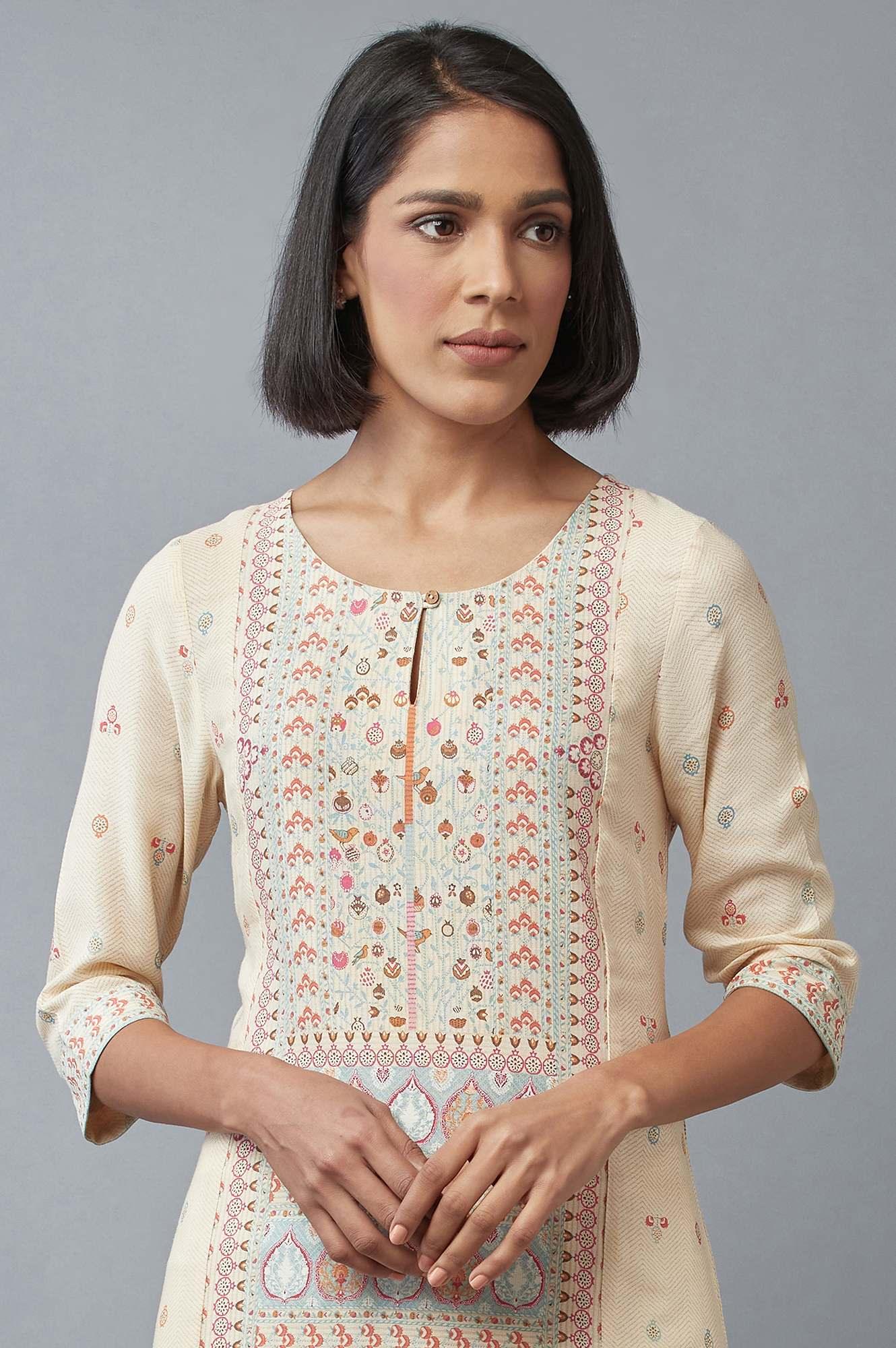 Ecru Panelled kurta - wforwoman