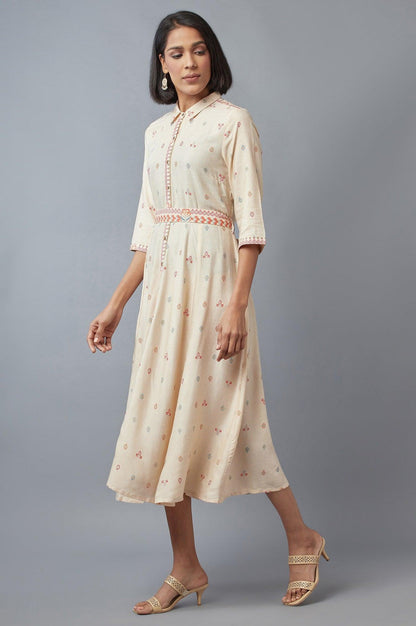 Ecru Shirt Collar Dress - wforwoman