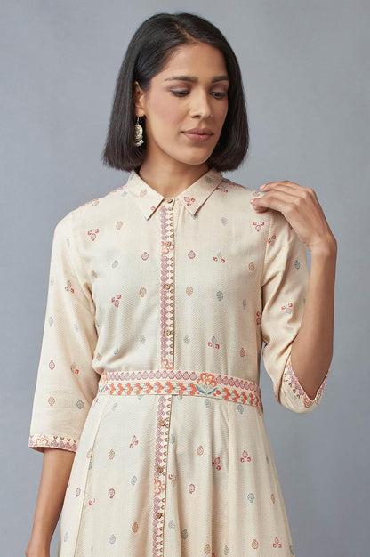 Ecru Shirt Collar Dress - wforwoman