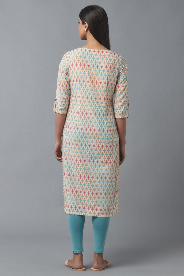 Ecru Geometric Print kurta