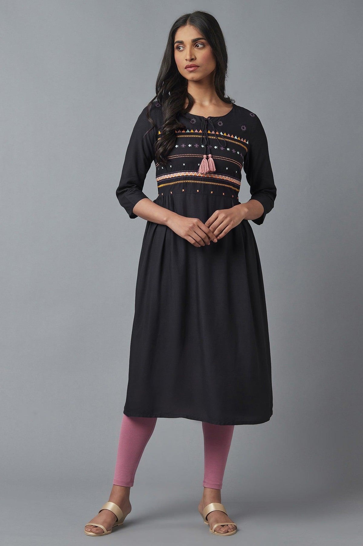 Charcoal Grey Embroidered Dress - XS