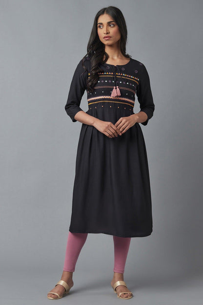 Charcoal Grey Embroidered Dress - wforwoman