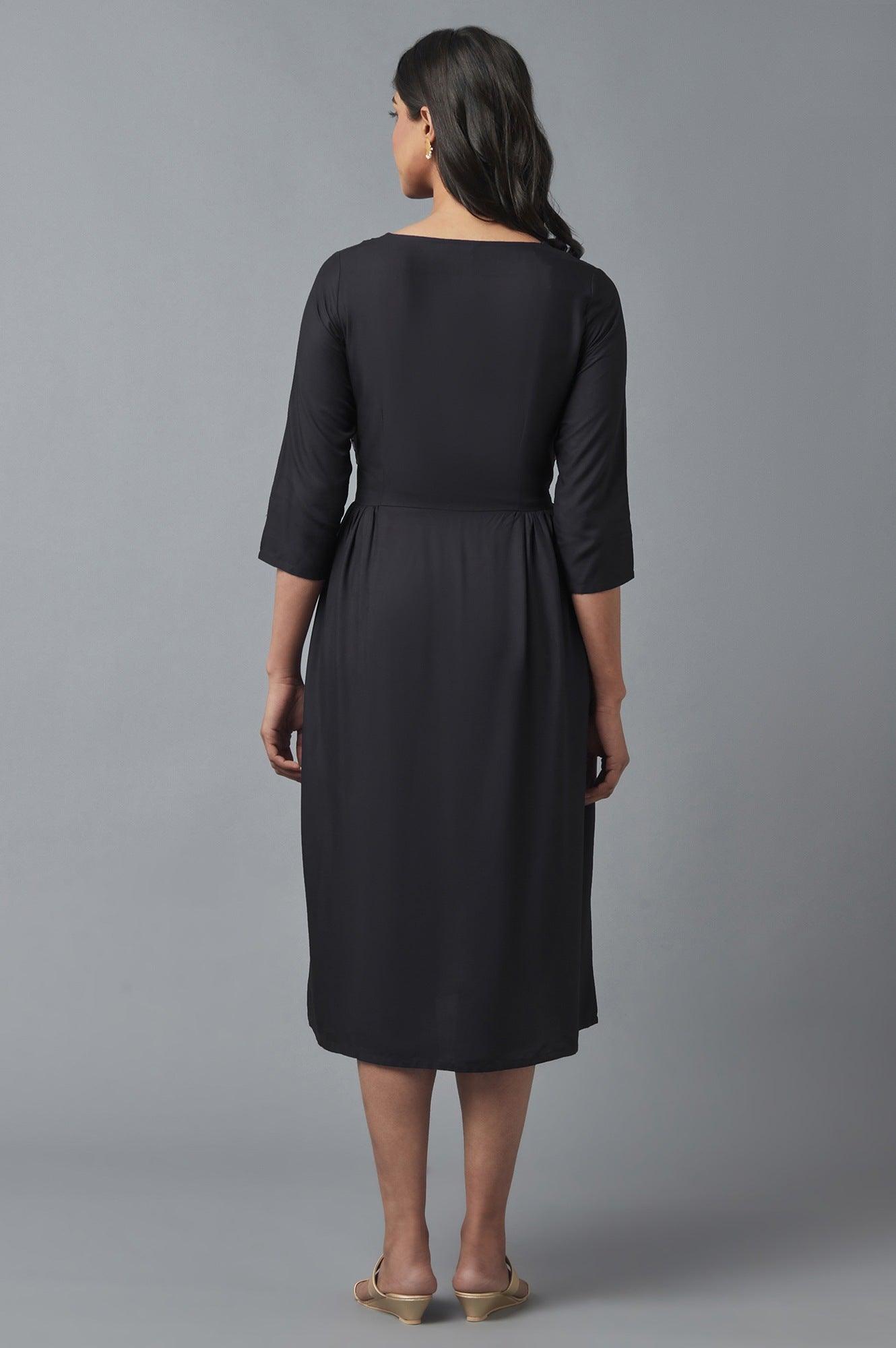 Charcoal Grey Embroidered Dress - wforwoman