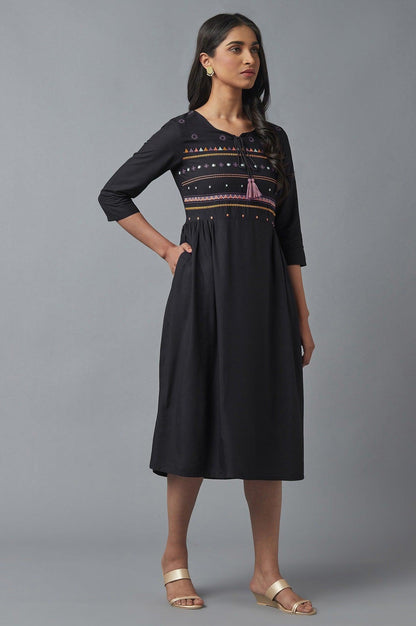Charcoal Grey Embroidered Dress - wforwoman