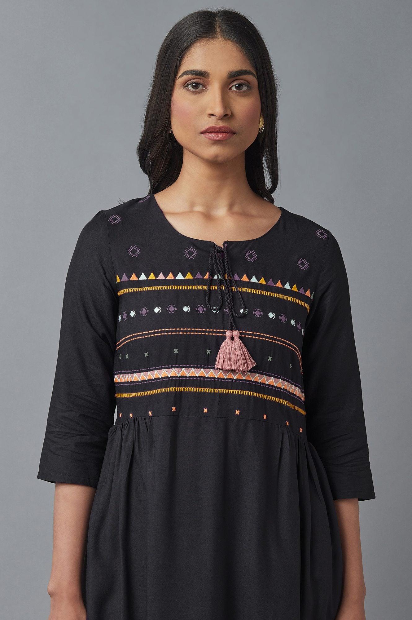 Charcoal Grey Embroidered Dress - wforwoman