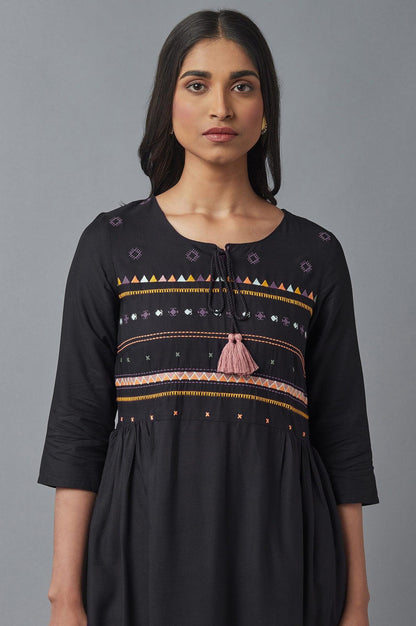 Charcoal Grey Embroidered Dress - wforwoman